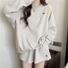 Waffle Casual Sports Suit Women's Loose Long Sleeved Sweatshirt Wide Leg Shorts Two-piece Set