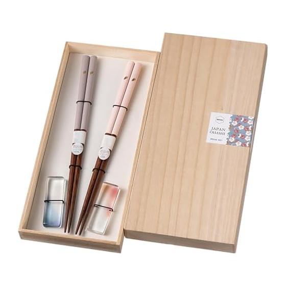Sunlife Chopsticks, Couple Chopsticks, Dishwasher Safe, Cute, Stylish, 2 Pairs, Set, 23cm, with Glass Chopstick Rest, Wedding Gift, Housewarming