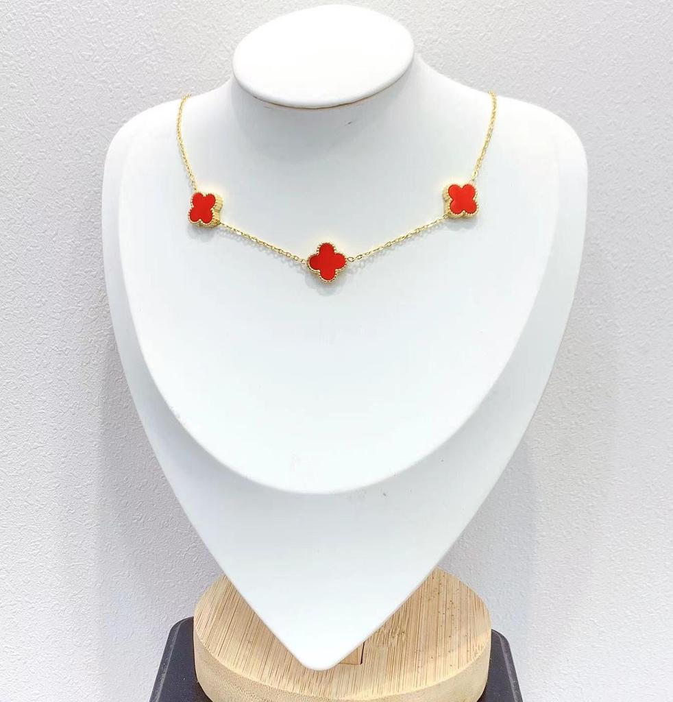 Korean Trendy Gold Four-Leaf Clover Double-Sided Necklace for Women Clavicle Chain Jewelry