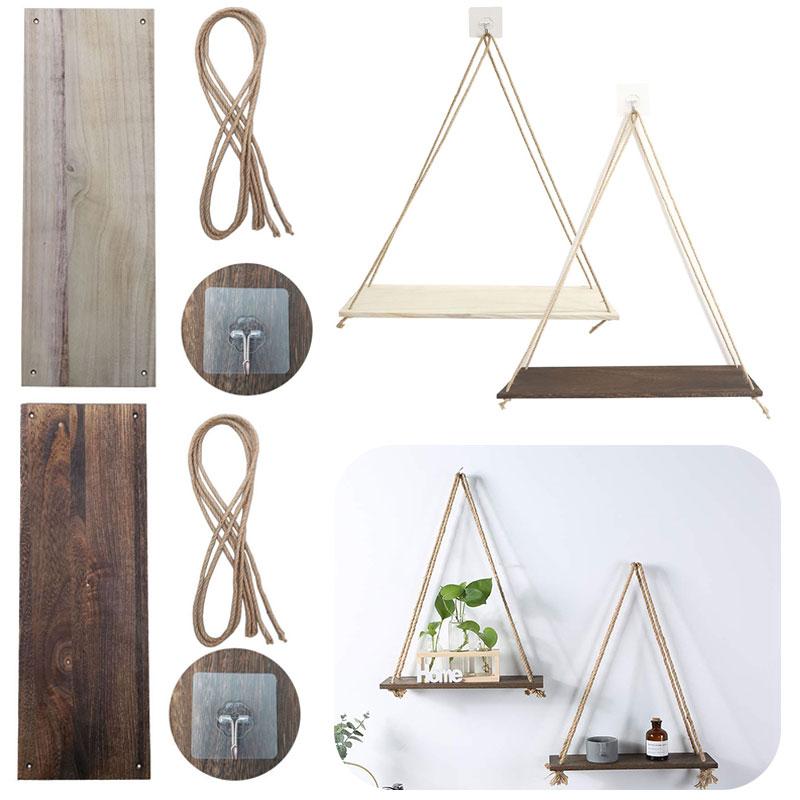 

Деревянные подвесные полки из веревки, джутовая веревка, подвесная плавающая стойка для хранения растений