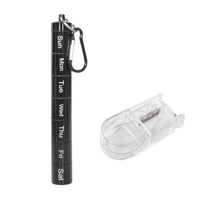 Small Portable Pill Case Keychain Waterproof Metal Pill Holder Tube with 7 Compartments for Emergency Mini Pill Organizer