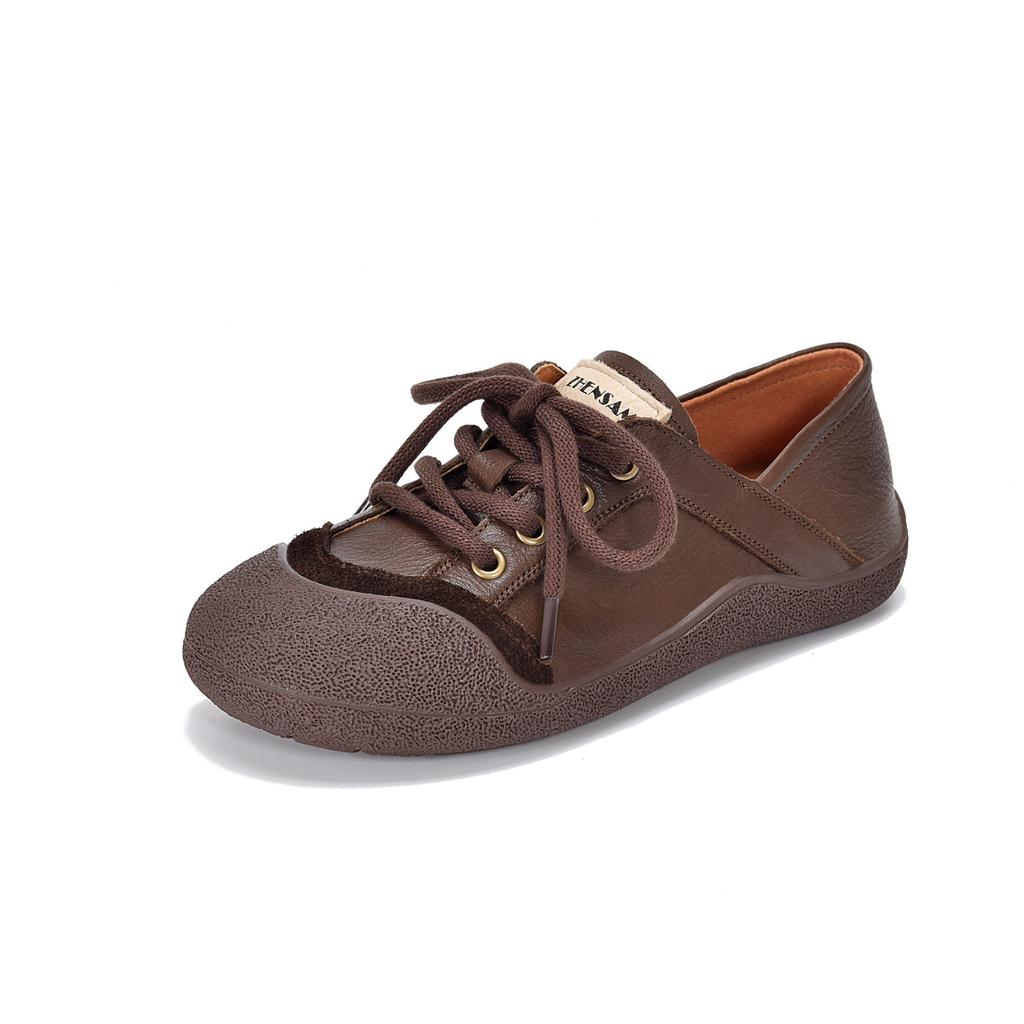 Autumn new lace-up casual women's shoes soft sole flat heel retro color matching women's single shoes ugly cute German training shoes