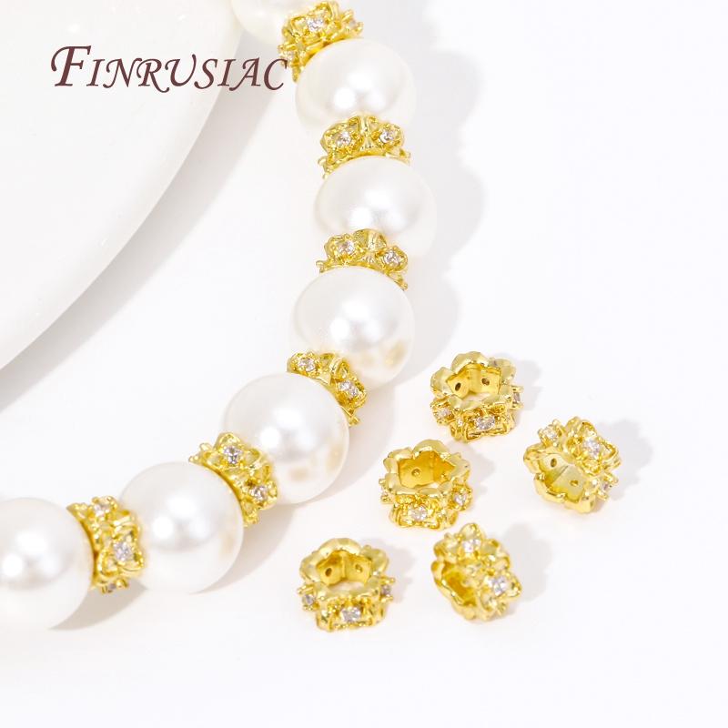 18K Real Gold Plated Beads with Large Hole,Brass Zircon Bead Separators Accessories For Bracelets,DIY Jewelry Making Supplies