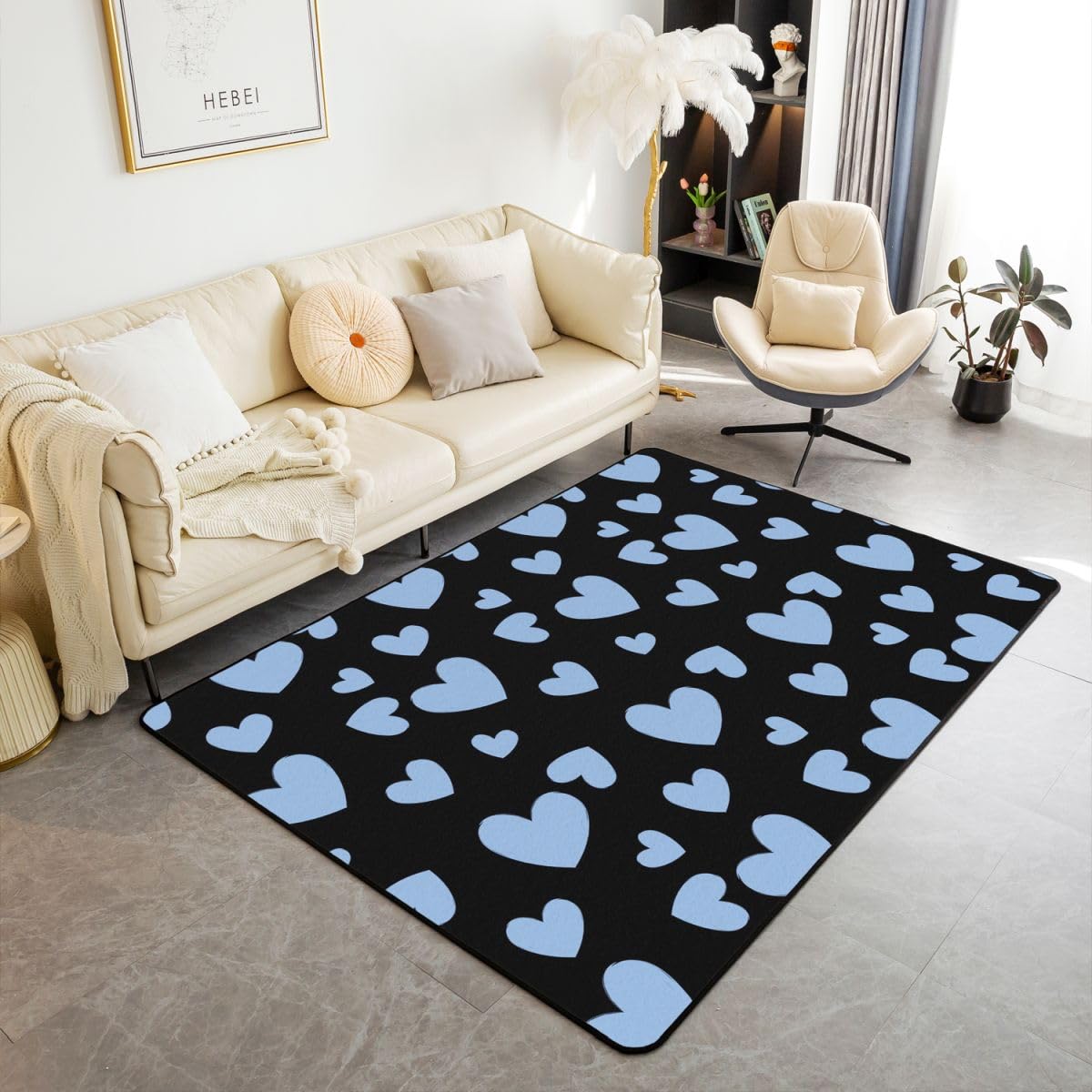 

Cute Heart 3x5 Area Rug Cartoon Bow Knot Rugs for Living Room | Colorful Romantic Pink Fantasy Washable Rug,Valentine s Day Theme Love Heart 160cm x 200cm