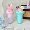Cute Flash Powder Water Bottle Straw Cup for Girl Reusable Hard Kid Plastic Tumbler With Lid Coffee Cup Drinkware Christmas Gift