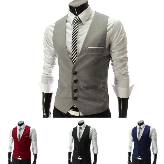 Draktvest Ermeløs Lommer Ensfarget Enkel Herre Formell Business Vest Arbeidsklær