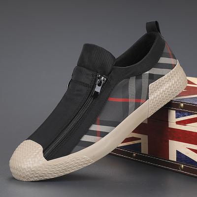 Spring New Board Shoes Breathable Men's Shoes Korean Version Trendy Shoes Zipper Casual Shoes Low-top Sports Plaid Canvas Shoes