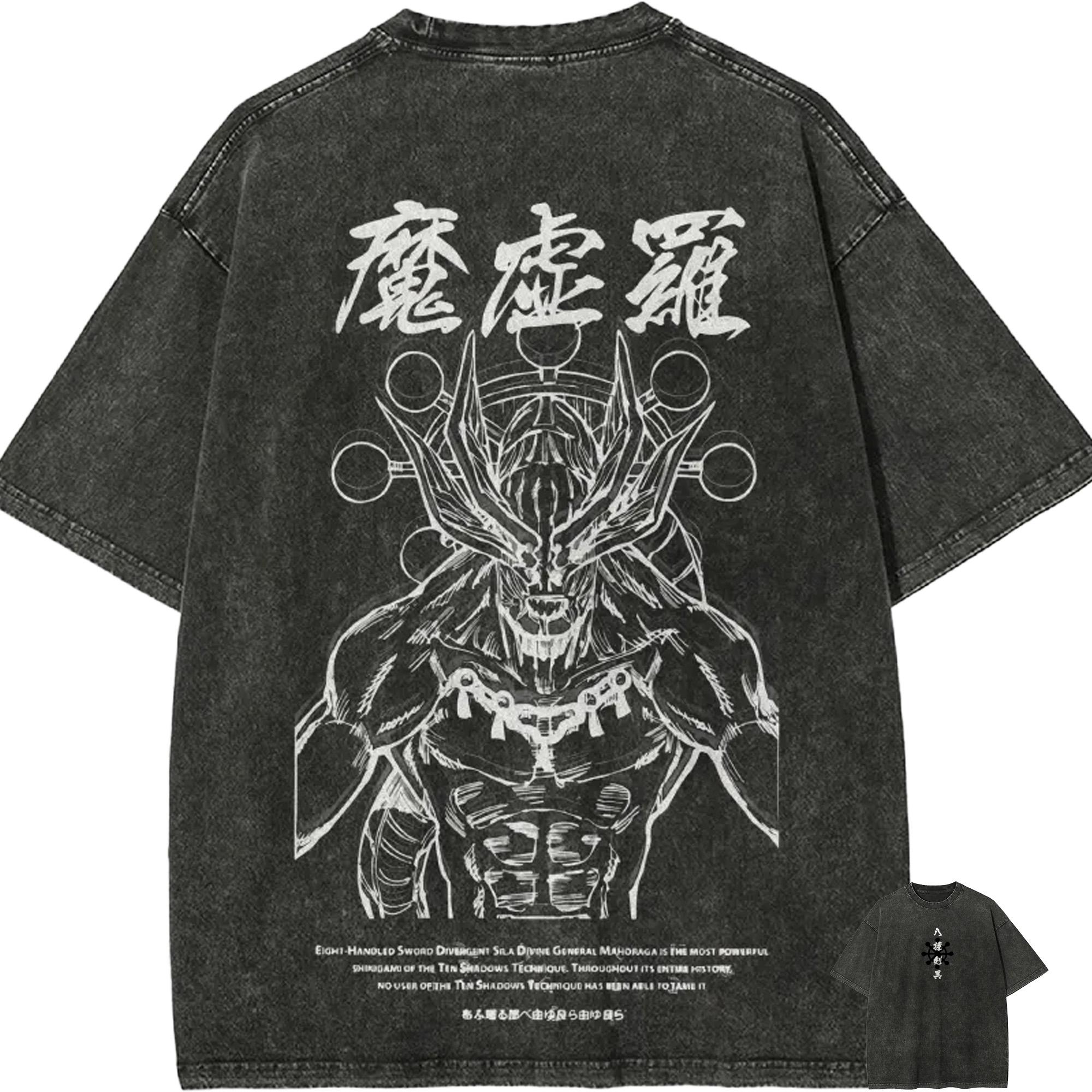 

Мужская футболка Махорага Jujutsu Kaisen Шикигами Винтажная Кислотная стирка Уличная одежда Оверсайз Ретро Японское аниме Графическая хлопковая футболка M