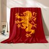 Red Background Golden Lion Emblem Print Blanket Warm Soft Fluffy Kids and Adult Sofa Bed Throw Blanket for Home Travel Camping