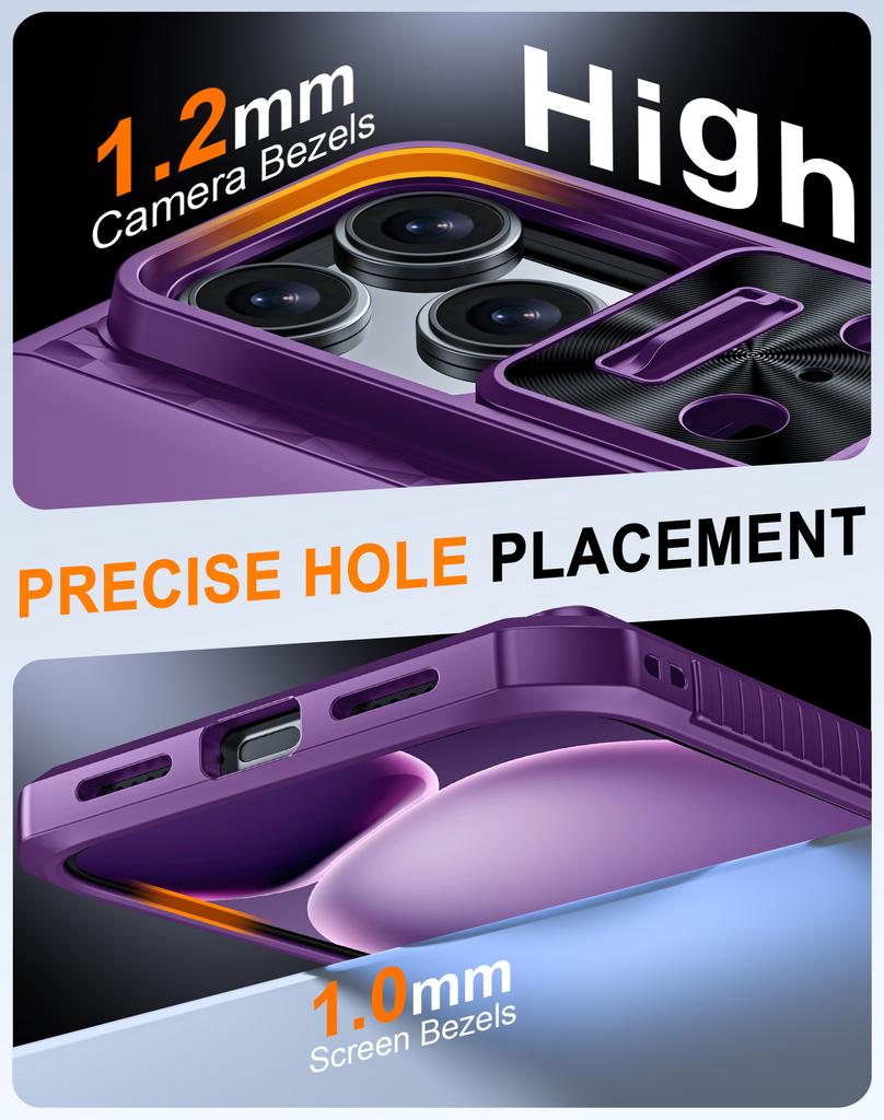 Protective Wallet Case with Card Holder, Kickstand and Camera Cover for iPhone 17 Pro Max-Purple