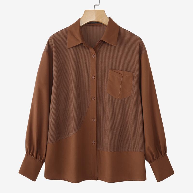 

ZANZEA Женская повседневная блузка с отложным воротником и длинными рукавами для осени M коричневый