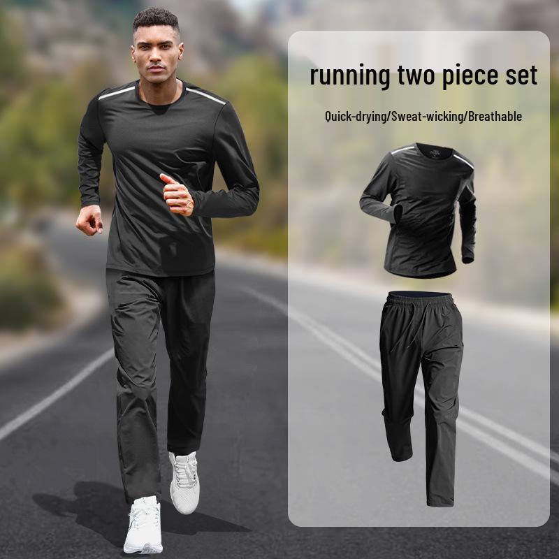 

Чоловічий швидкосохнучий костюм для бігу з довгим рукавом - Осінь/Зима, Фітнес та вуличні штани L [Recommended 100-120 kg]