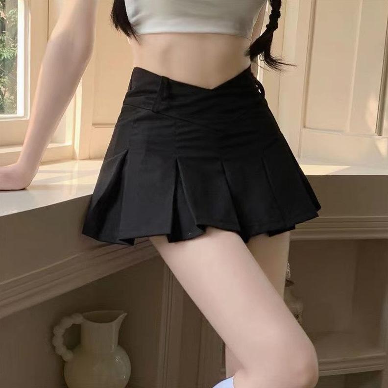 Women's Purely Sensual V Waist Slimming A Line Pleated Skirt High Waisted Anti Exposure Short Stylish Casual All Match Versatile Skirt