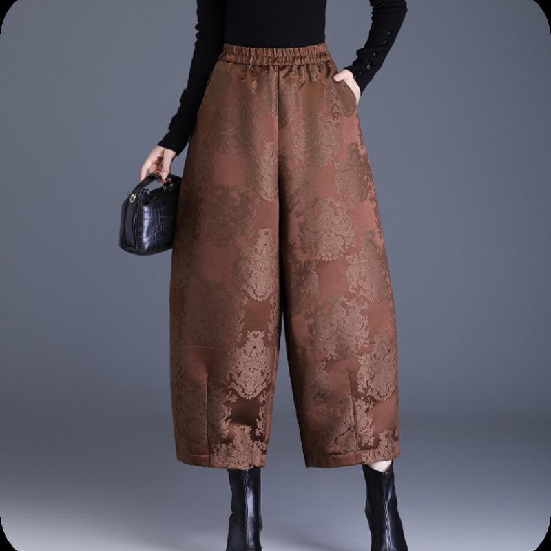 

Chinese Style Jacquard Anti-Aging Down Cotton Pants for Middle-Aged Women - Autumn/Winter Cropped Casual Boots M