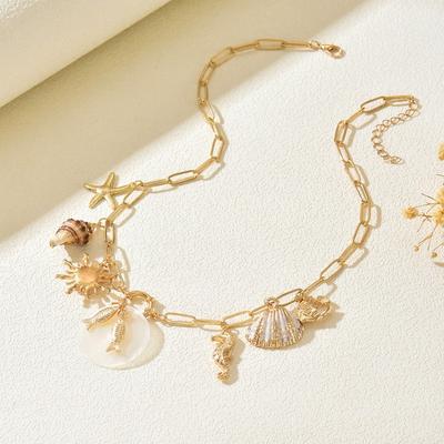 Shell Necklace Accessories Summer Beach Conch Starfish Ocean Necklace Adjustable Clavicle Chain