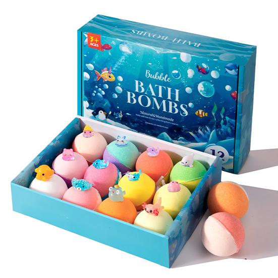 12Pcs Fizzy Bath Bombs with Surprise Toy Easy Rinse Non-Staining Gentle Sea Salt Bath Soak for Kids Fun Daily Bath Gift for Children