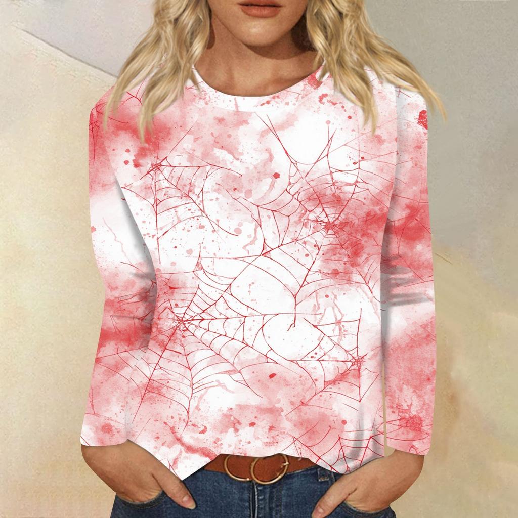Modisches, lässiges Langarm-Oberteil mit Rundhalsausschnitt und Halloween-Print für Damen