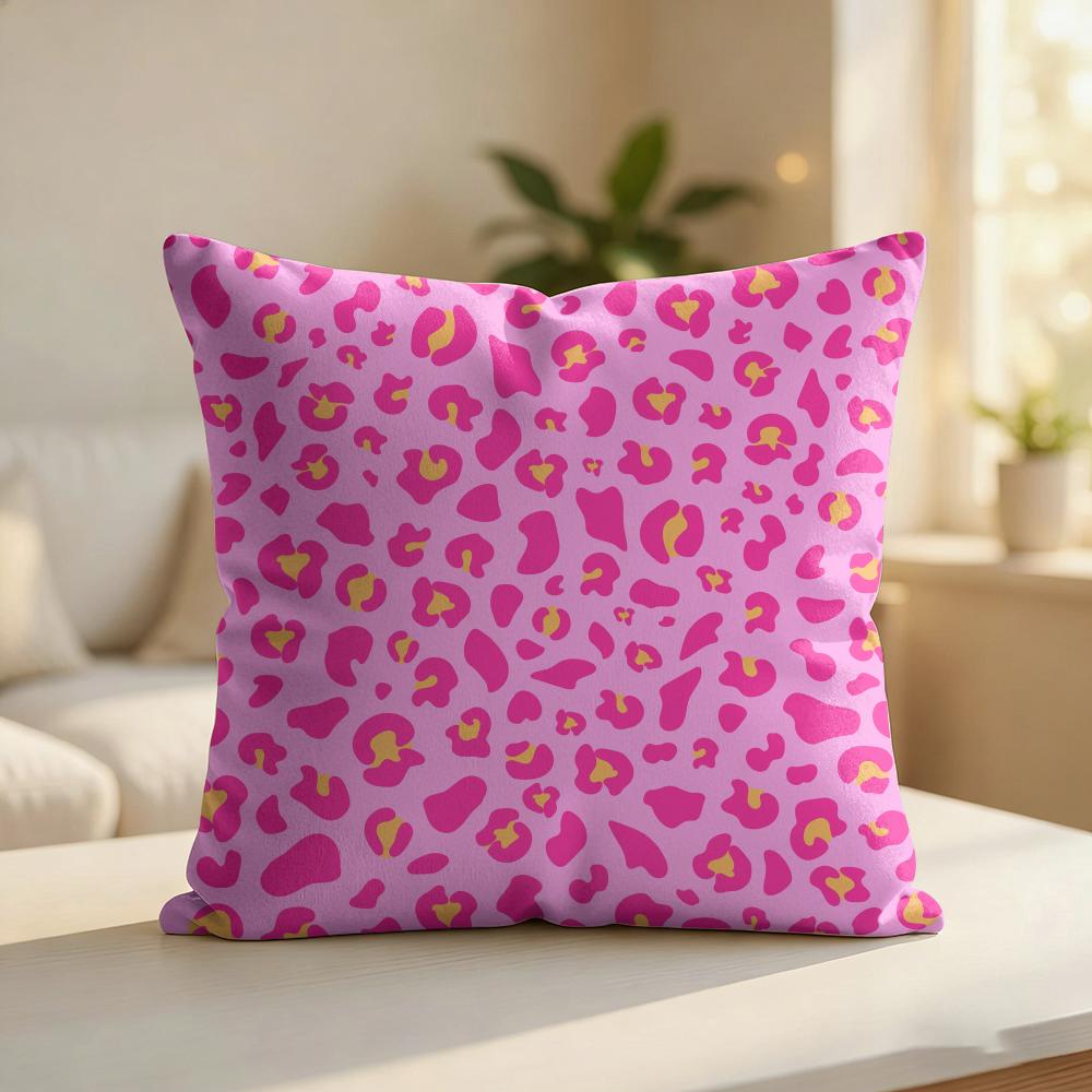 Pink Leopard Pattern Cushion Cover Silky Short Plush Invisible Zipper Dustproof Sofa Pillow Case For Home Decor