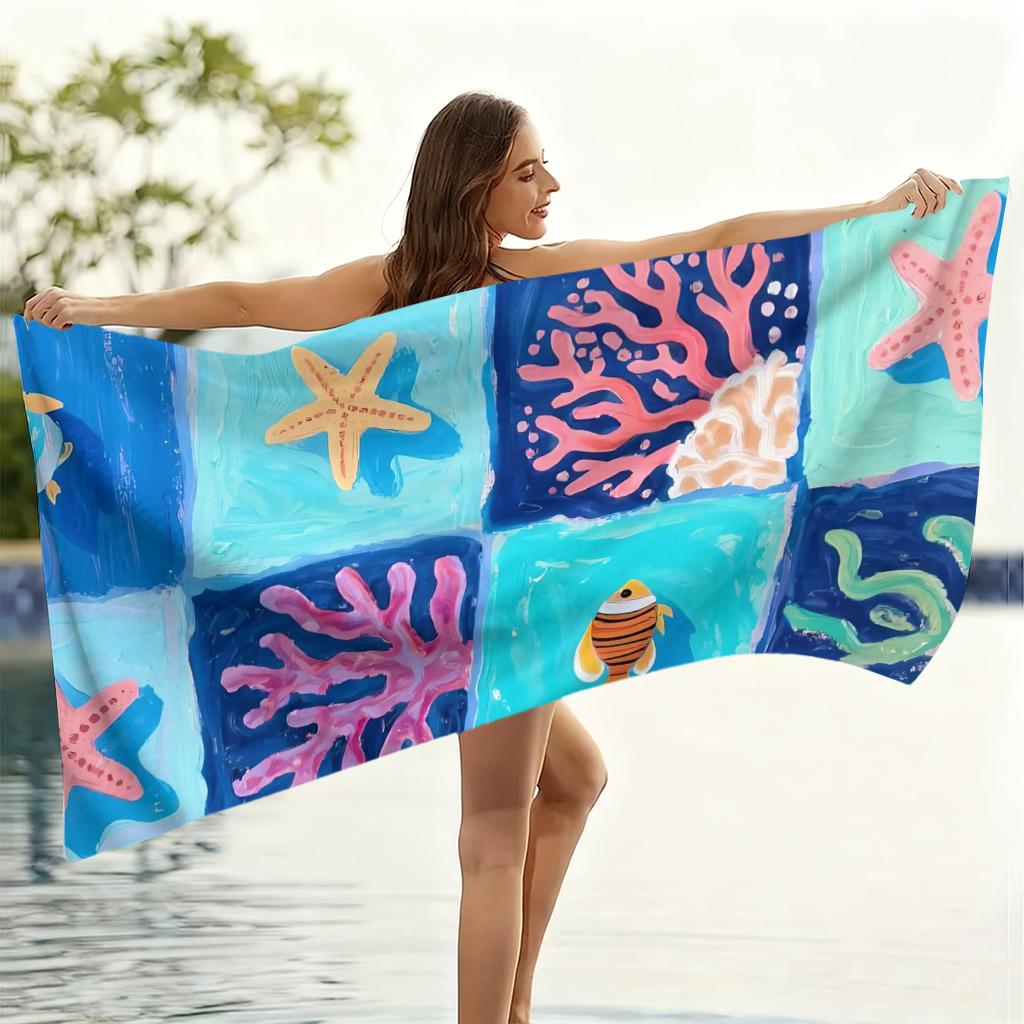 Coral Starfish Beach Towel Quick-drying Super Absorbent Suitable for Swimming Beach Pool Gym Summer Gift for Friends Families