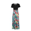 Floral Print Patchwork Short Sleeve Bohemian Dress Women Summer Dress O Neck Big Swing Long Dresses