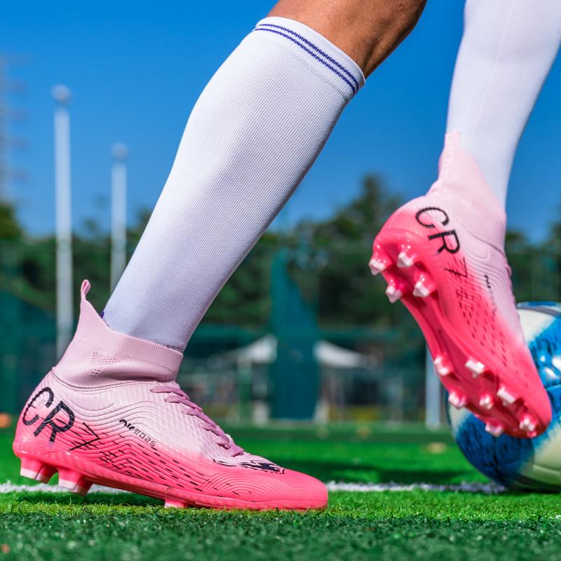 Pink Soccer Shoes Men Kids Professional Society Original Football Boots Outdoor Non-Slip Futsal Trainning Sneakers Size 33-46