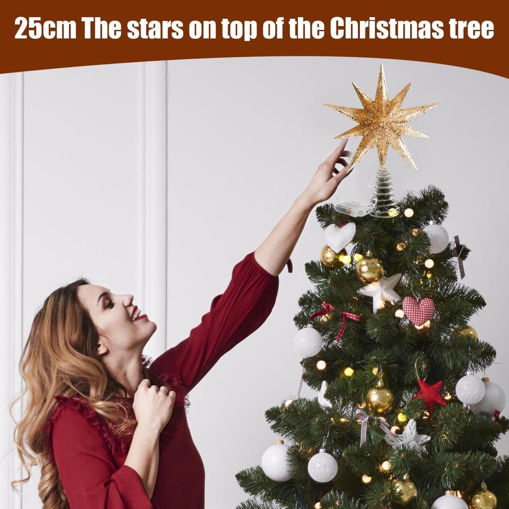 Lighted Christmas Star Tree Topper Winter Holiday Treetop Decorations Christmas Tree Top Ornaments Star For Office Indoor Home