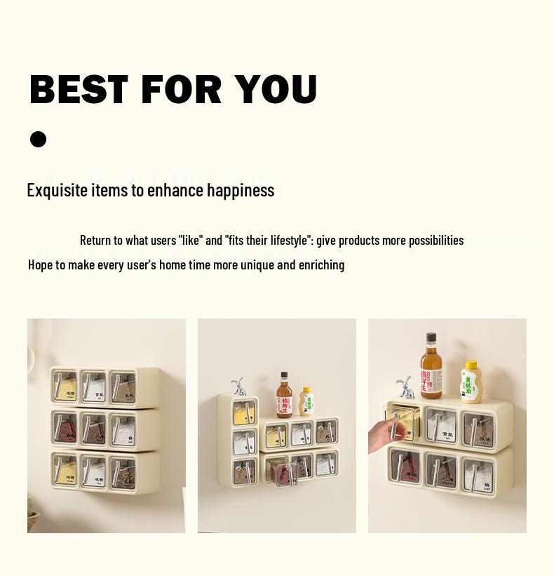 Wall-Mounted Punch-Free Spice Box Set: Multifunctional Kitchen Seasoning Jars