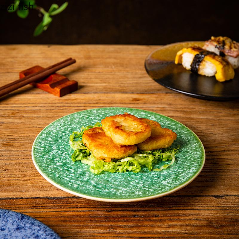 High Footed Ceramic Flat Plate Dining Plates Sushi Plate Dim Sum Dish Sushi Plates Cake Tray Dessert Bowl Fruit Bowl Sting Disc