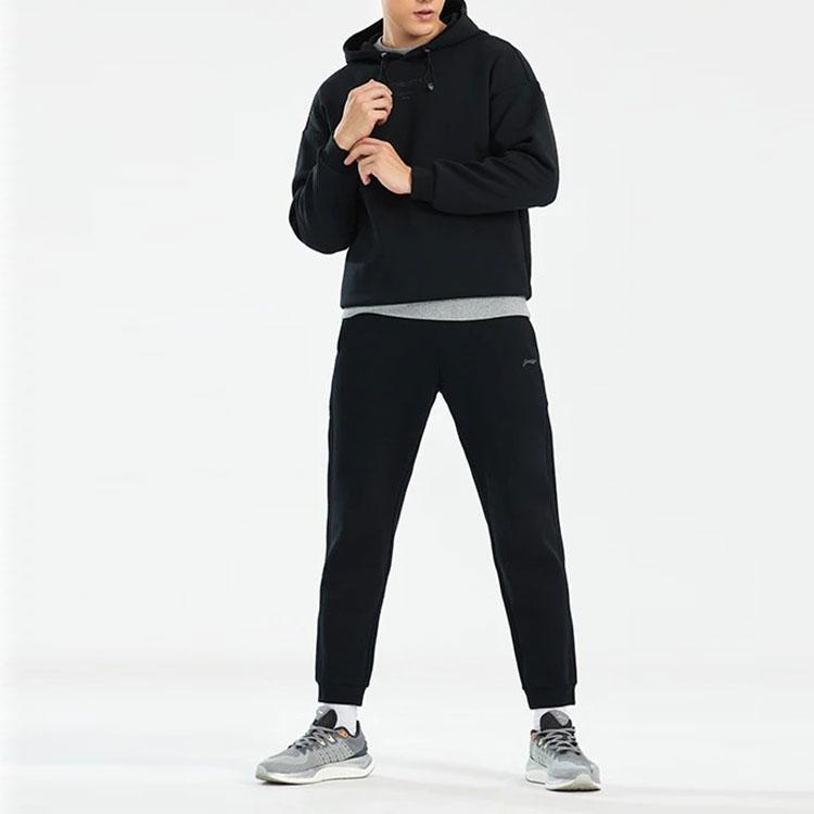Li-Ning Fitness Series Solid Color Loose Hoodie Men Tops Black AWDS001-1