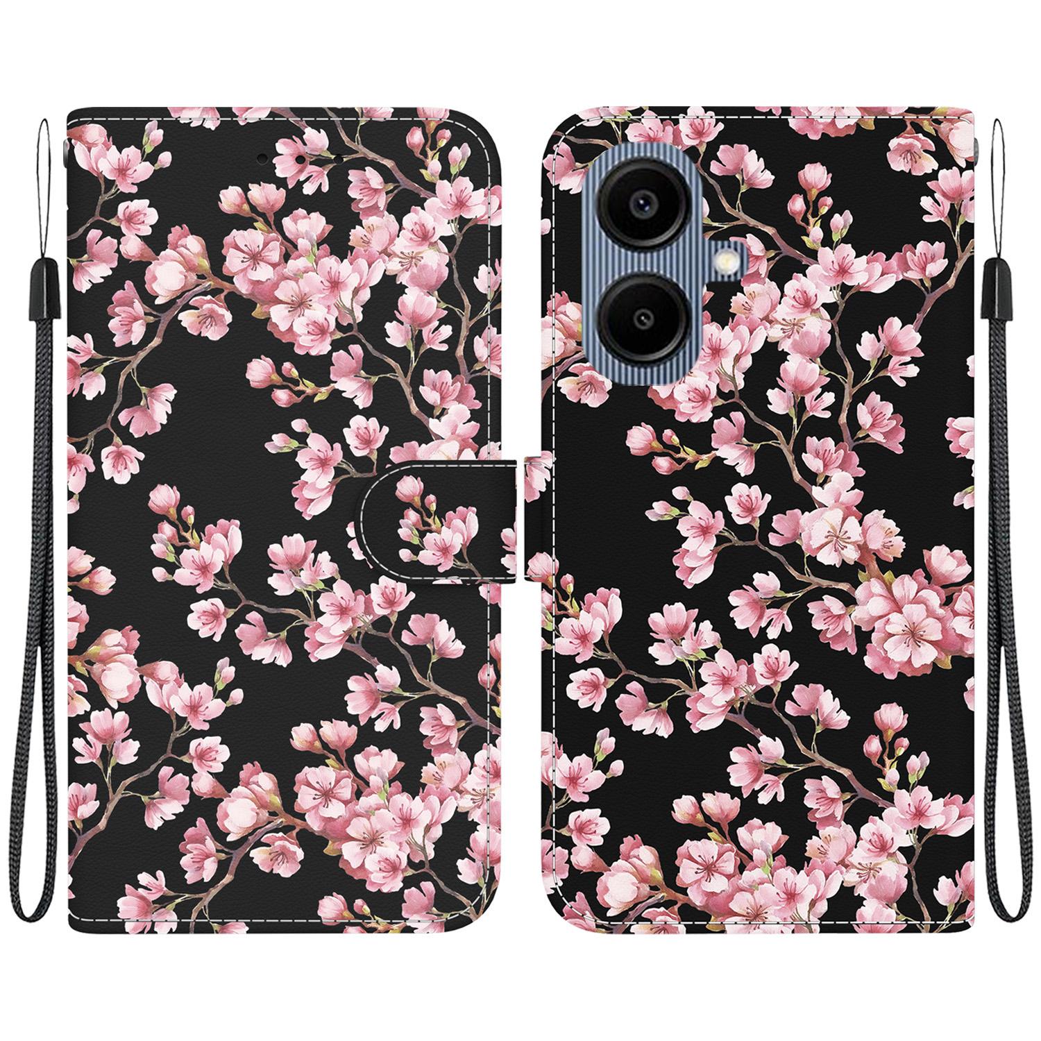 

For Samsung Galaxy A07 5G Wallet Phone Case Anti-Drop Pattern Printing Leather Flip Cover with Strap Plum Blossom