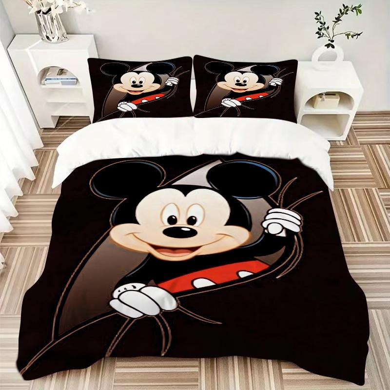 3pcs Happy Mickey Design Quilt Cover Set, Soft and Cozy Bedroom, Guest Room and Dorm Decorative Bedding 3-Piece Set 1 Quilt Cover + 2 Pillow