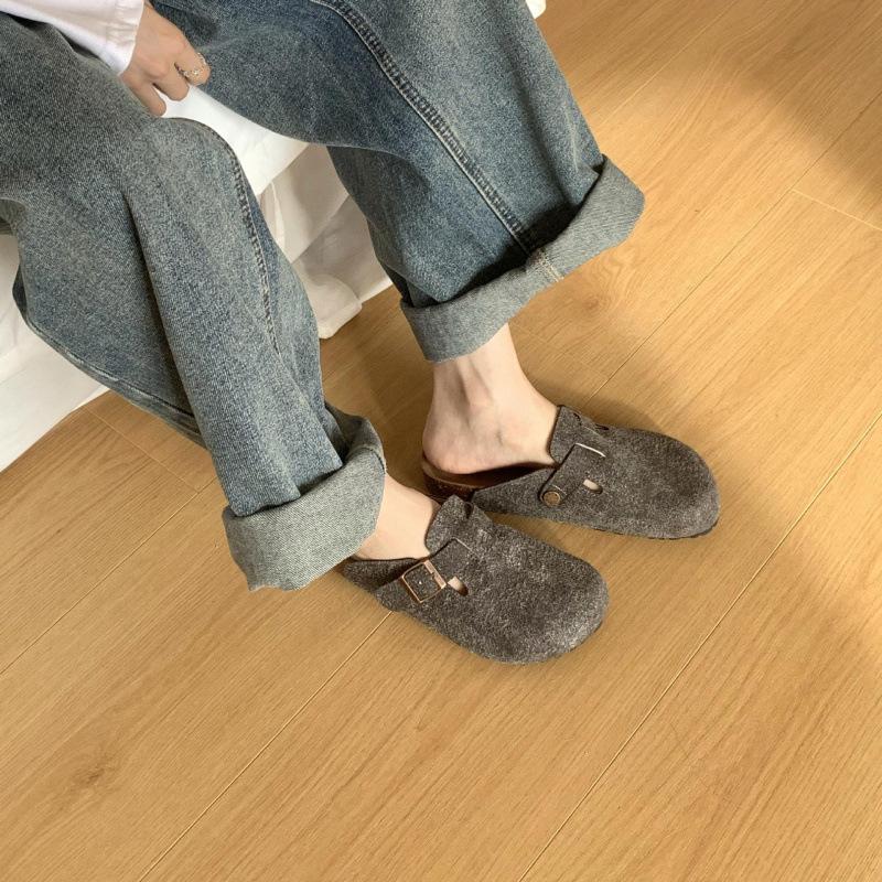 

2025 Sangpo Birken shoes women s cork spring and autumn sandals bag head thick sole outer wear lazy shoes pure original Boken half slippers 39 темно-коричневого