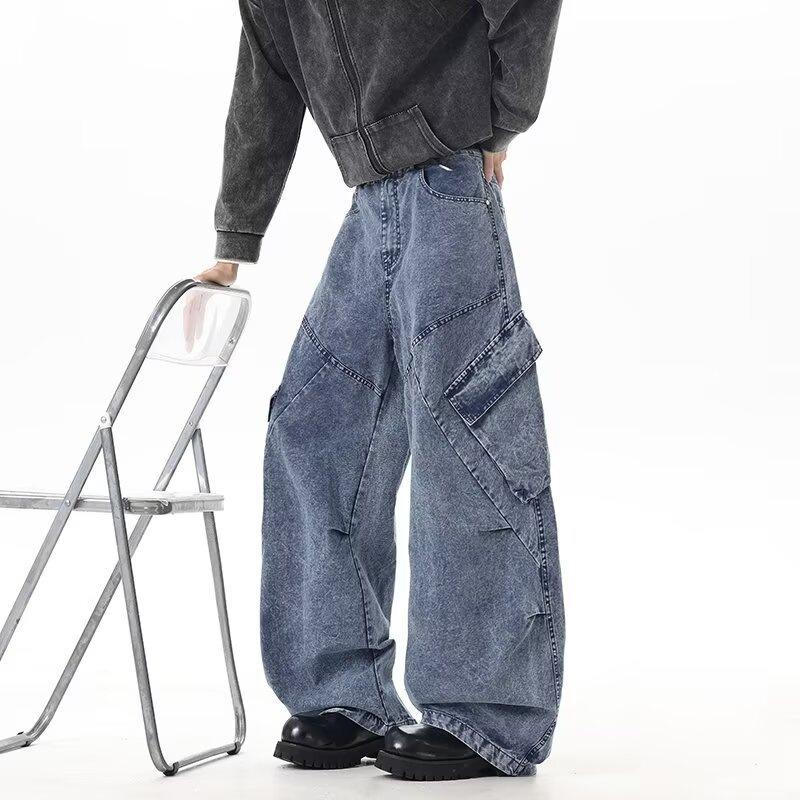 Jeans Tooling Is Old and Multi-pocket Design Loose Wide-leg Pants Niche American Washing Heavy Industry Feeling Retro