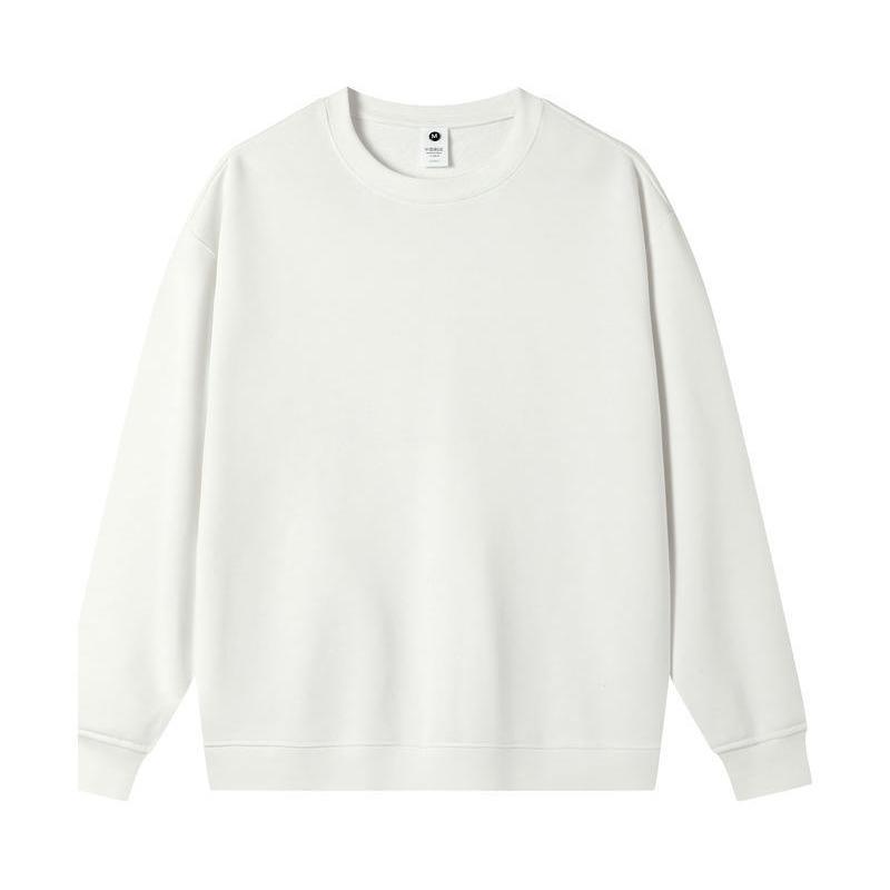 Women's White Korean-Style Crew Neck Pullover Sweatshirt - Pure Cotton, Trendy for Spring/Autumn 2024
