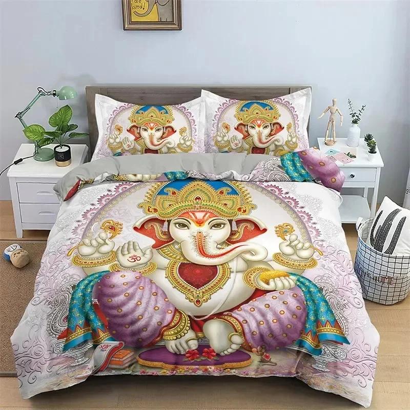 Parure de lit motif éléphant indien Seigneur Ganesha, style bohème, mandala, pour garçons et filles, housse de couette, taie d'oreiller, pour lit double, queen size, pour enfants et adultes