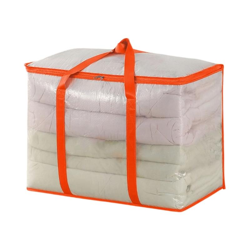 Closet Comforter Storage Bag With Clear View Body, Top Access and Carry Handles for Dorm Packing and Fabric Storage