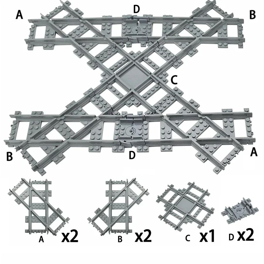City Trains Diy Building Blocks Straight Curved Rail Bricks Parts Bridge Tunnel Model Soft Flexible Cross Tracks Railway Moc Toy