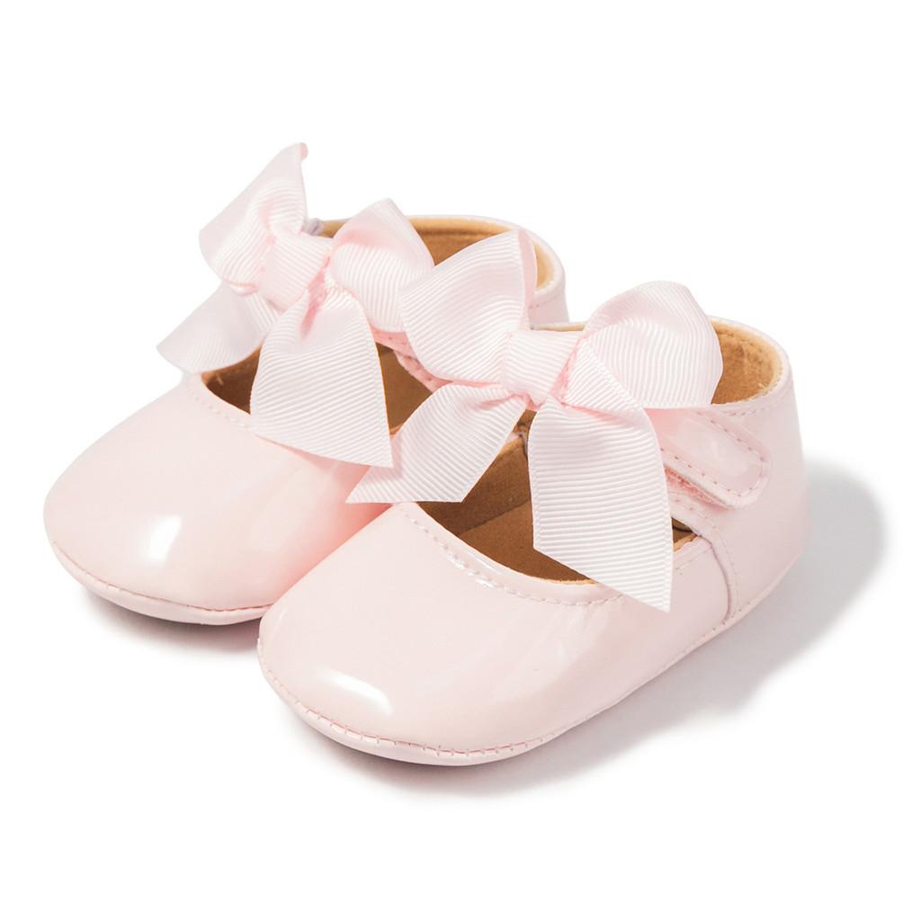 

Baby Shoes For Girls With Solid Color And Bow Decoration For Toddler Walks 12cm рожевий