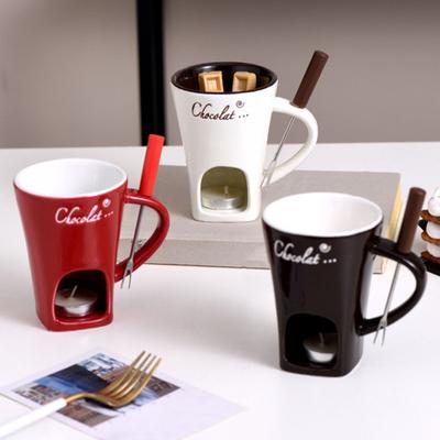 Keramische Chocoladefondue Mok Kaasfondue Kopjes met Vorken Persoonlijke Chocoladesmeltbeker voor Kaas Boter Snacks Theelichtkaars Mini Sudder Cadeau