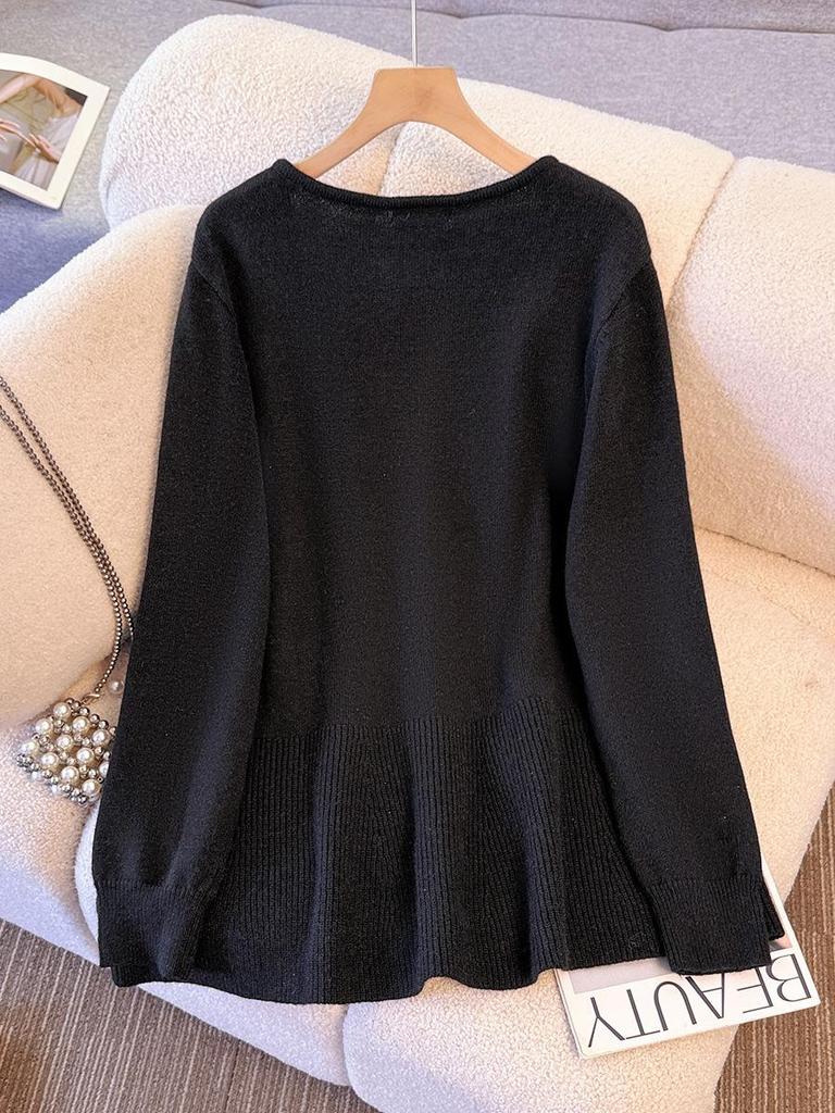 Plus Size Women's V-Neck Cardigan Sweater, Korean Style, Autumn/Winter, Slimming Knit Long Sleeve Top, Fits 130-300 Jin