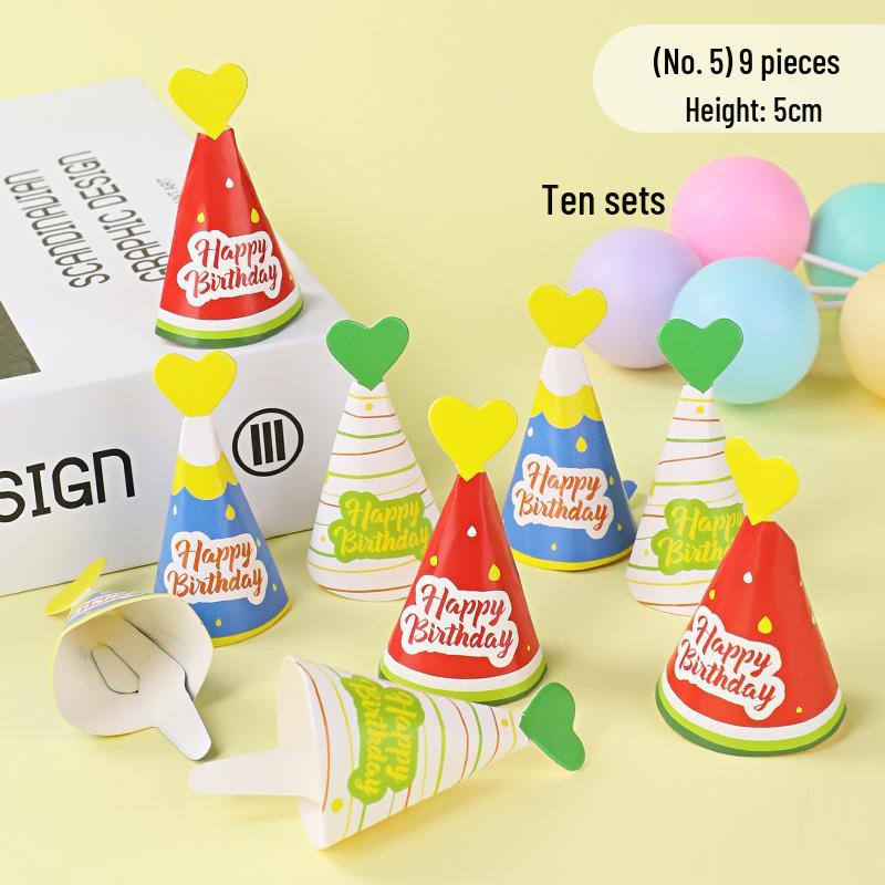 Mini Birthday Hat & Banner Cake Decorations - Internet Celebrity Style Baking Accessories