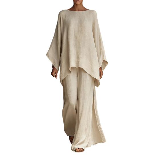 

Women s Summer Two Piece Lounge Sets Batwing Long Sleeve Boat Neck Top And Wide Legs Pants Matching Outfits XXL хаки
