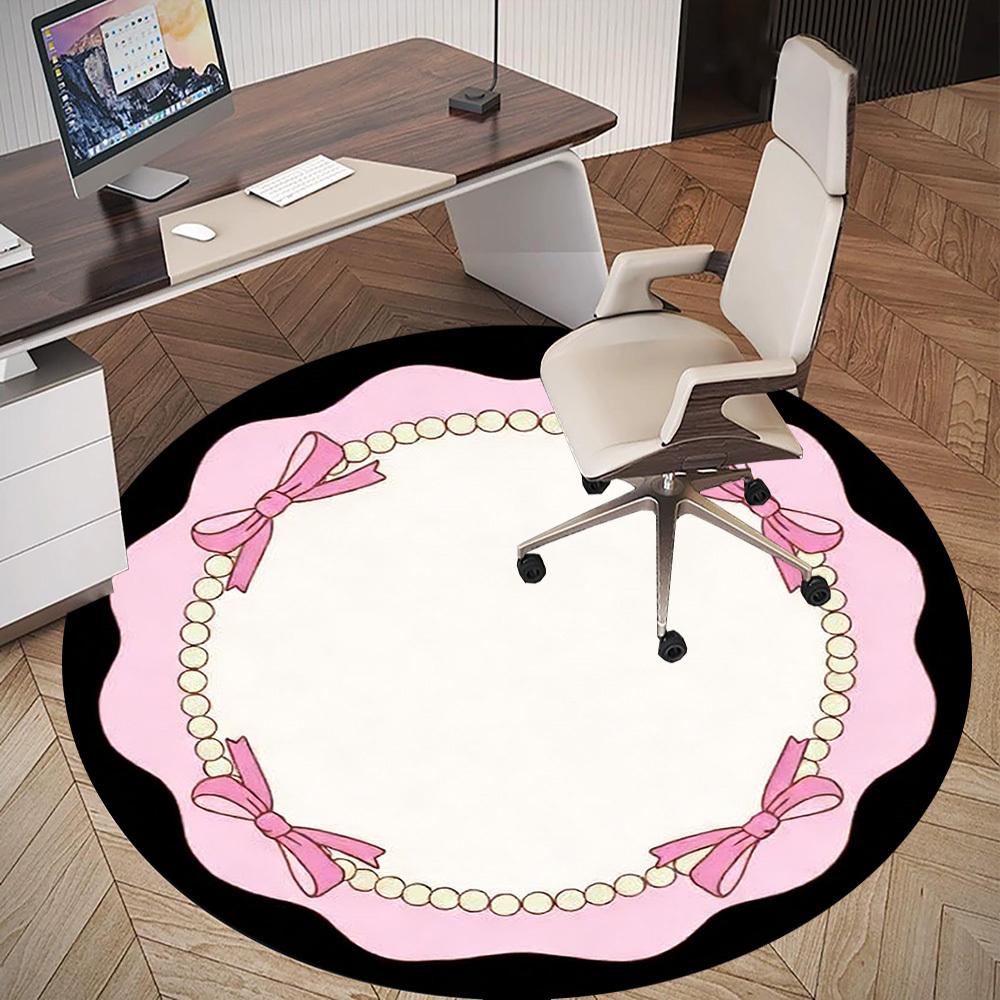 1pc Pearl Bow Round Chair Mat Office Area Rug - Non-Slip, Floor Mat for Office, Bedroom, and Indoor Decor P127294