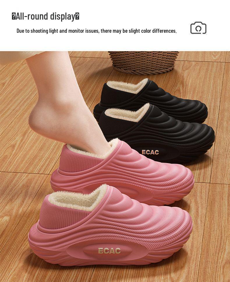 Men's Cartoon Cotton Slippers: Winter Indoor Non-Slip, Waterproof, Warm, Closed-Heel with Thick Sole for Couples