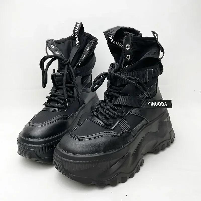 Fashion Luxury Platform Ankle Boots Women Chunky Thick Sole Lace Up Motorcycle Boots for Women Light Cozy Non-slip Shoes Botas De Mujer