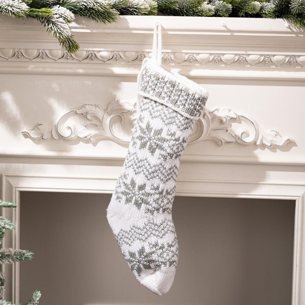 New 48CM Snowflake Knitted Christmas Socks Large Size Christmas Stockings Hanging Gift Bag Home Decoration