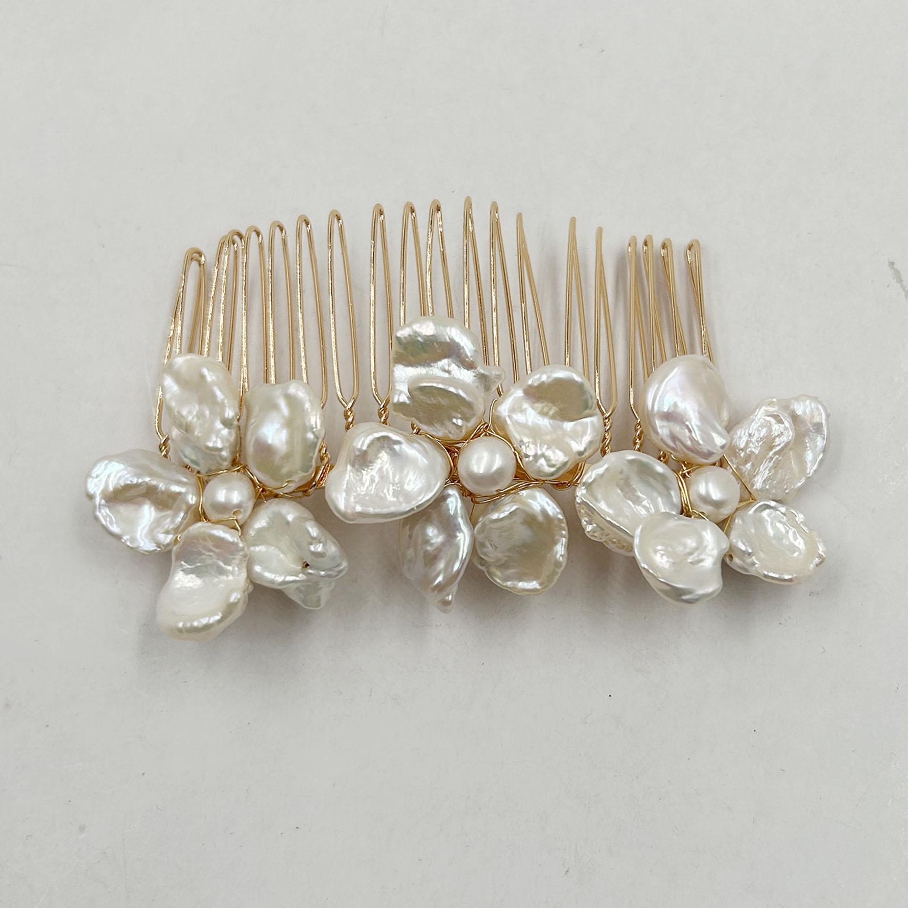 Bobby 24K Gold Plated Hair Comb New Handmade AAA High Quality Keshi Baroque Natural Freshwater Pearl Hair Jewelry Wedding