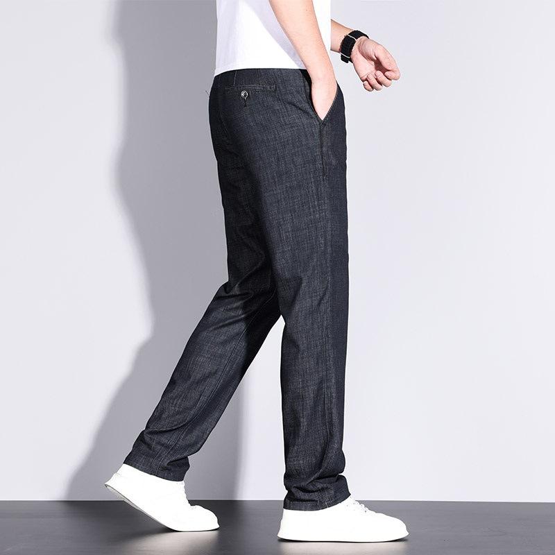 Spring and Summer Modal Cotton High Waist Loose Light Business Small Straight Men's Denim Trousers