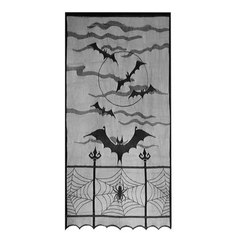 Cobweb Lace Table Runner and Rectangular Mantel Scarf Cover for Holiday Party Decoration, Black Spiderweb Mantel Scarf