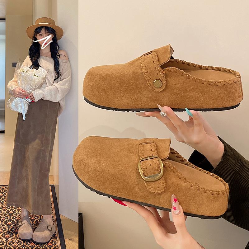 Thick-soled inner height-increasing bag head slippers women's 2025 autumn new retro lazy outer wear Boken half-drag casual shoes